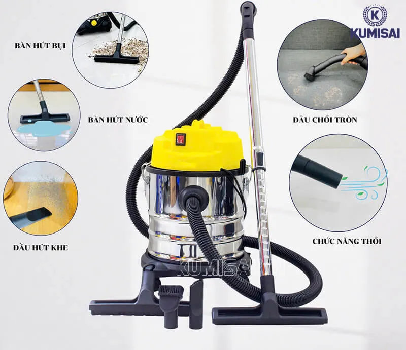 Máy hút bụi công suất 1800W trang bị nhiều đầu hút, làm sạch trên mọi bề mặt