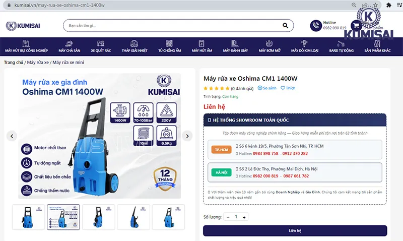 Mua máy rửa xe Oshima CM1 1400W tại Kumisai Việt Nam 