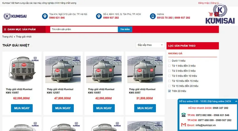 Mua tháp giải nhiệt chính hãng, liên hệ ngay Kumisai Việt Nam