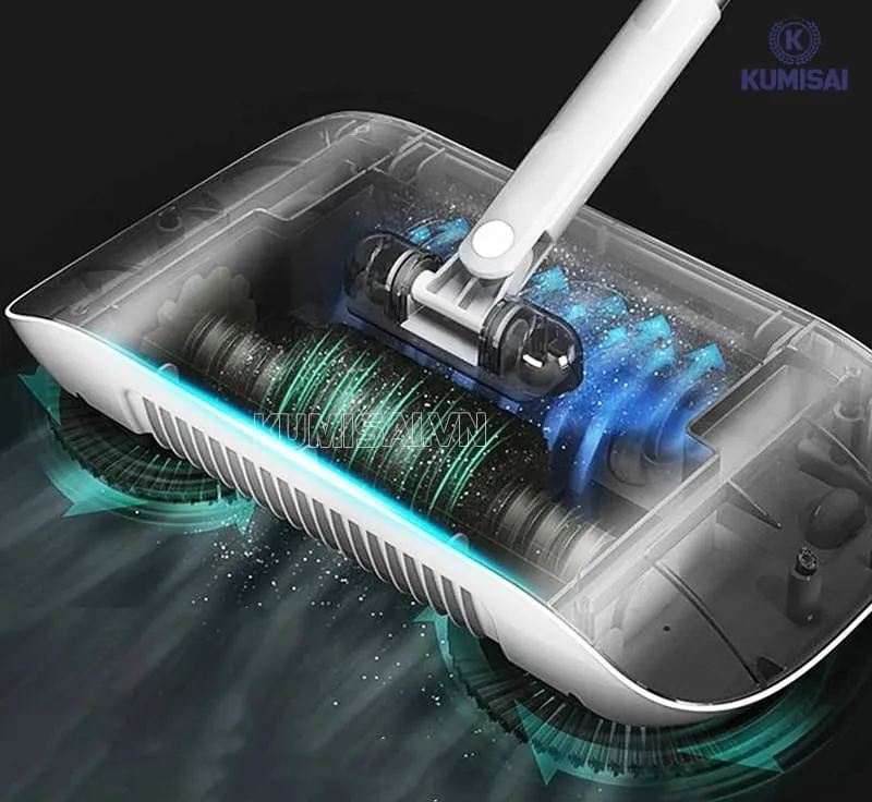 Chổi xoay kép kết hợp với trục cuốn trung tâm