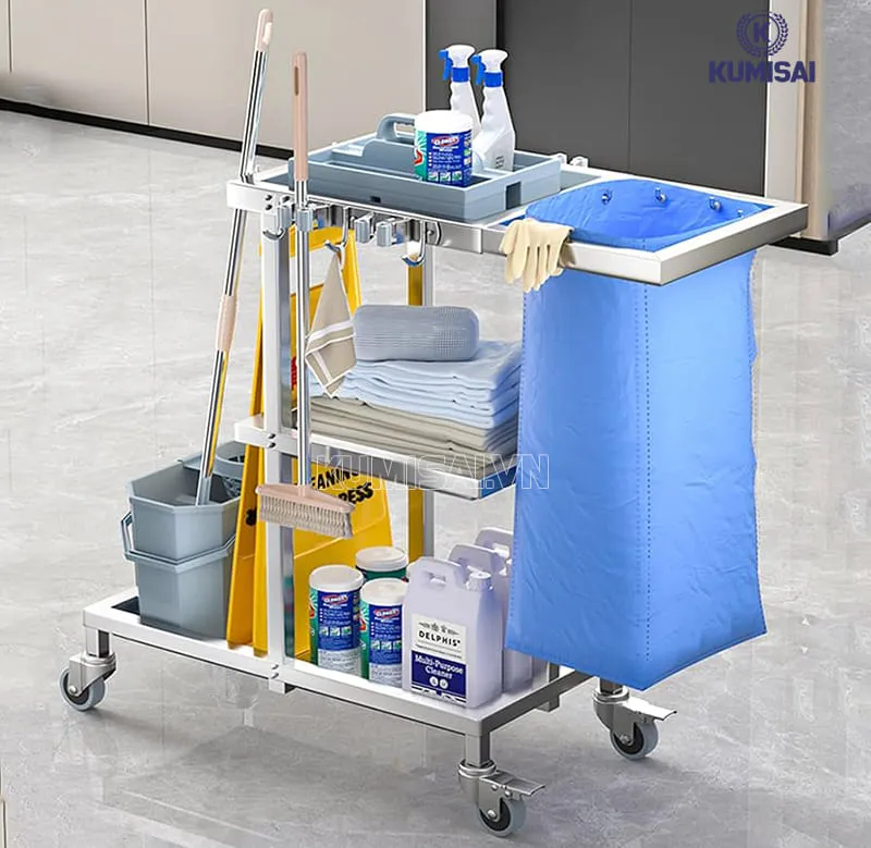Xe đẩy dọn vệ sinh chữ L 3 tầng tiện lợi