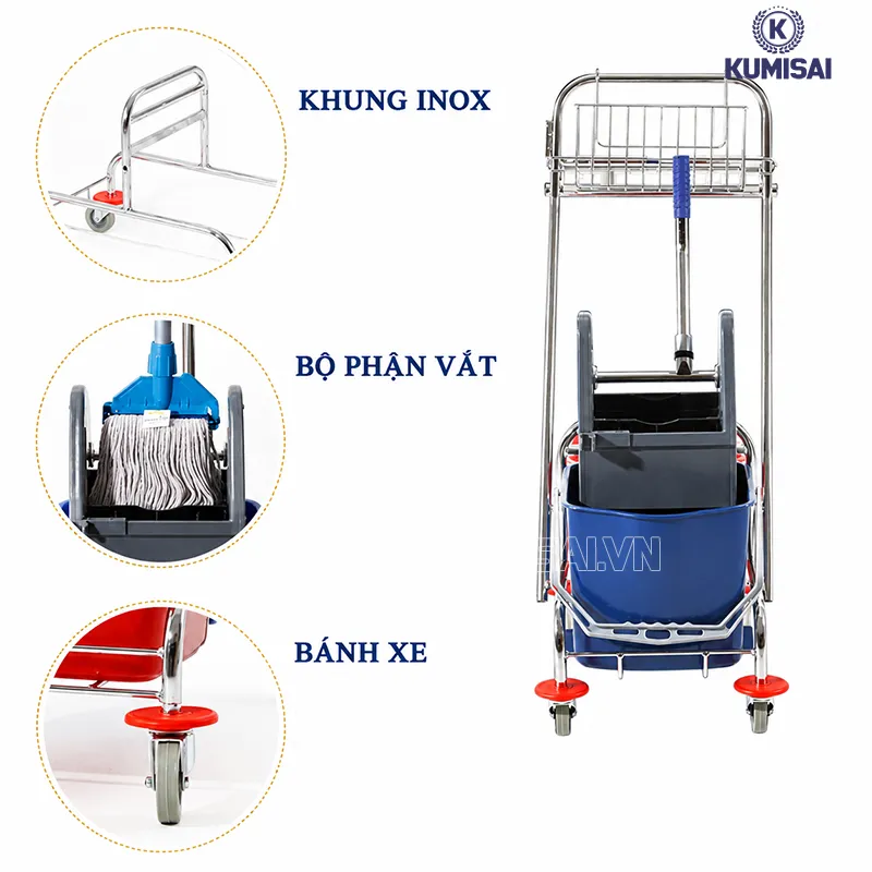 Cấu tạo cơ bản của xe dọn vệ sinh 2 xô vắt nước Kumisai Cấu tạo cơ bản của xe dọn vệ sinh 2 xô vắt nước Kumisai