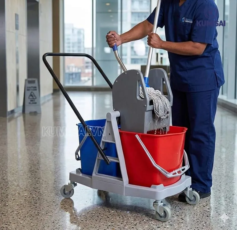 Cách thức vận hành của xe ép nước lau nhà 2 xô