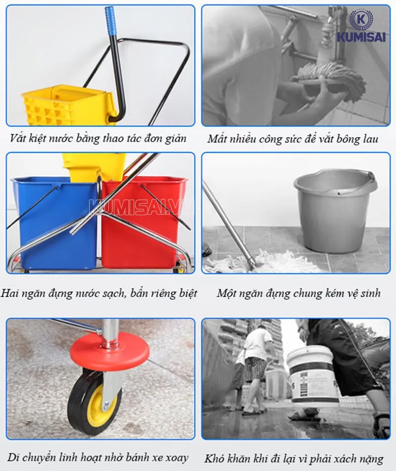 Xe đẩy 2 xô và các lợi ích trong công tác làm sạch