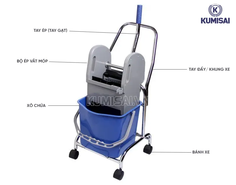 Các bộ phận cơ bản của xe vắt móp đơn Kumisai 17 lít khung inox Các bộ phận cơ bản của xe vắt móp đơn Kumisai 17 lít khung inox