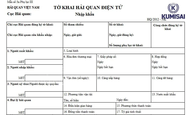 Tờ khai hải quan điện tử Tờ khai hải quan điện tử