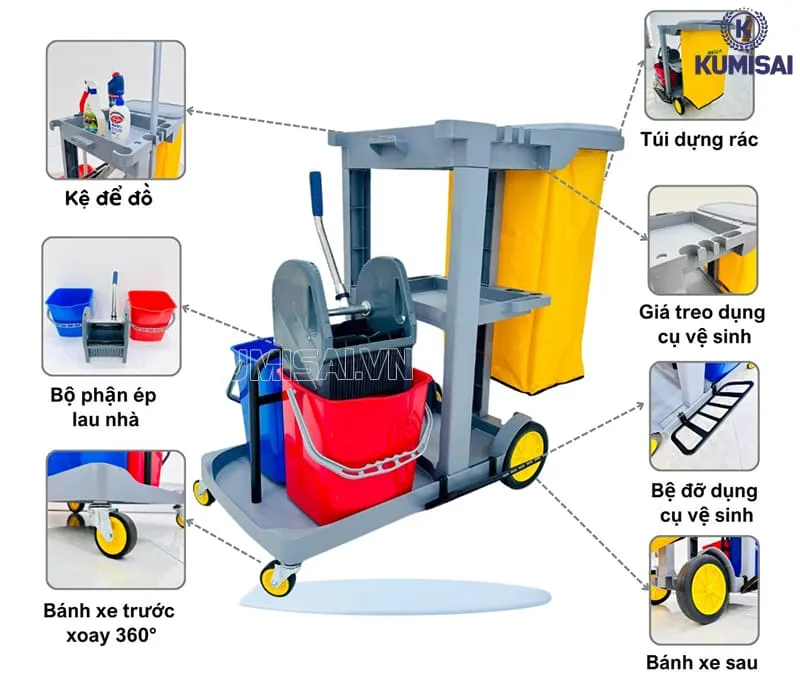 Thiết kế xe đẩy dọn vệ sinh HiClean đa năng Thiết kế xe đẩy dọn vệ sinh HiClean đa năng