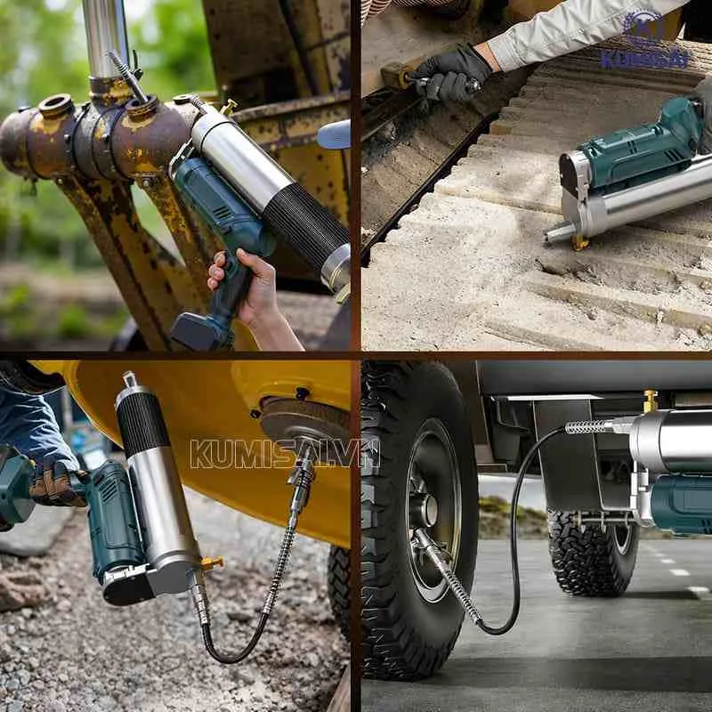 Súng bơm mỡ dùng pin bơm mỡ chính xác