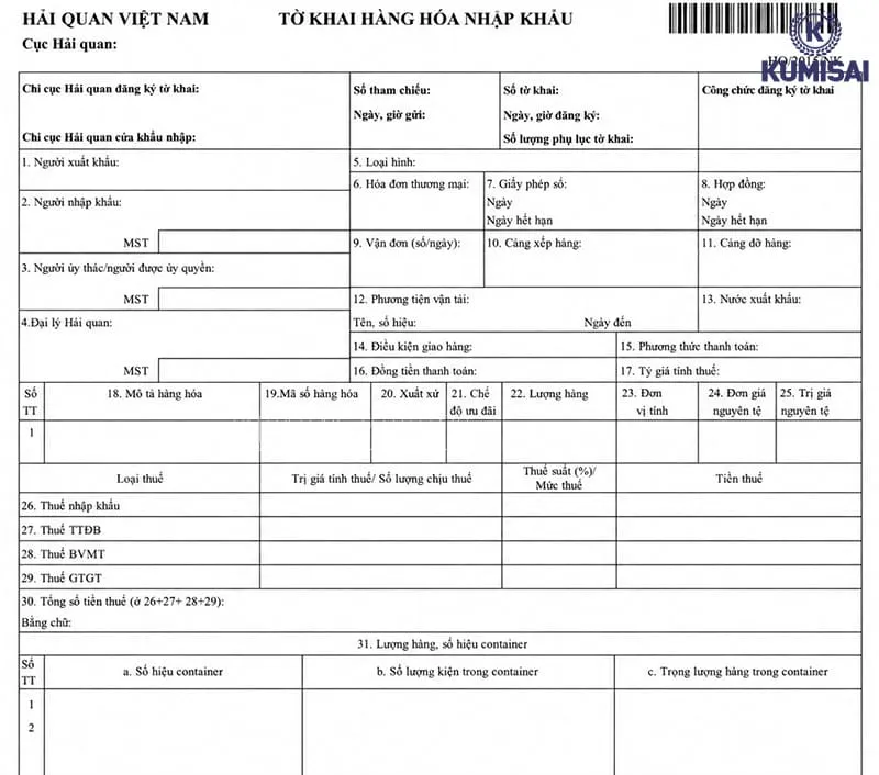 Chi tiết về tờ khai hải quan 