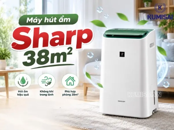 Máy hút ẩm Sharp 38m²: Lọc không khí, sấy quần áo hiệu quả