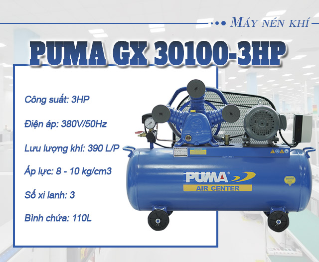 Máy nén khí Puma GX 30100-3HP có nhiều thông số ấn tượng