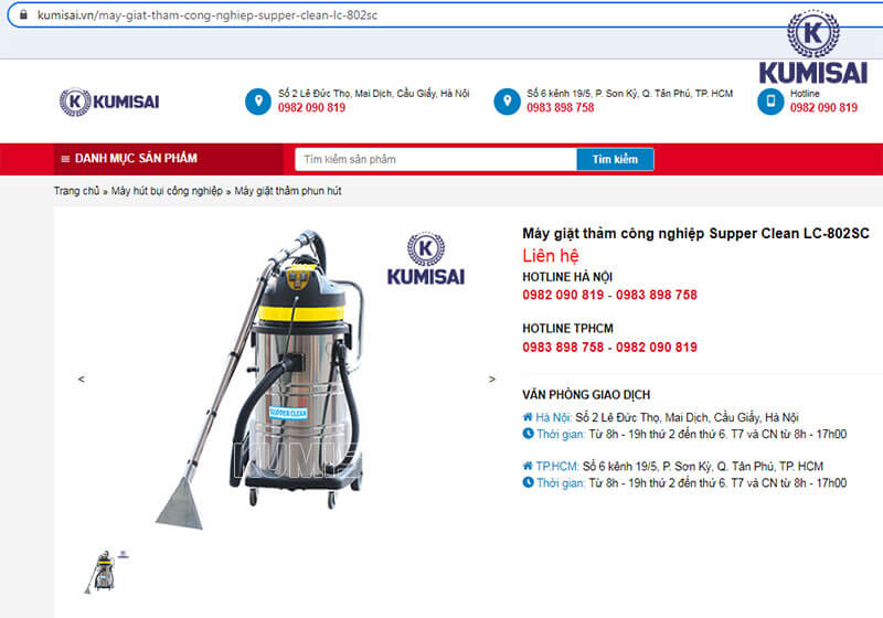 Kumisai Việt Nam bán máy giặt thảm công nghiệp Supper Clean LC-802SC chính hãng