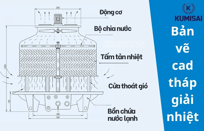 Bản vẽ cad tháp giải nhiệt, hỗ trợ lắp đặt thiết bị chính xác, an toàn
