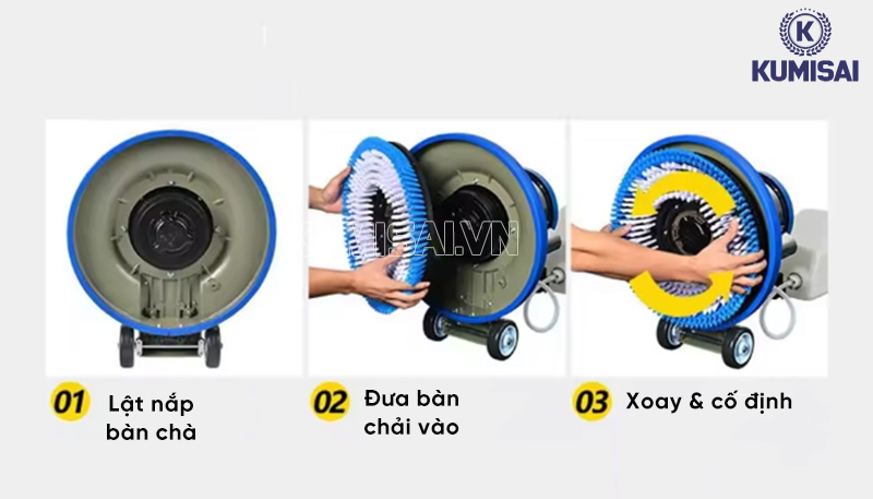 Cách lắp phụ kiện bàn chải cho máy chà sàn đơn
