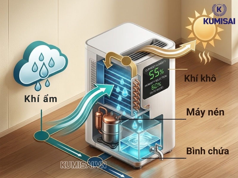 Cách máy vận hành khi hút ẩm trong không khí Cách máy vận hành khi hút ẩm trong không khí
