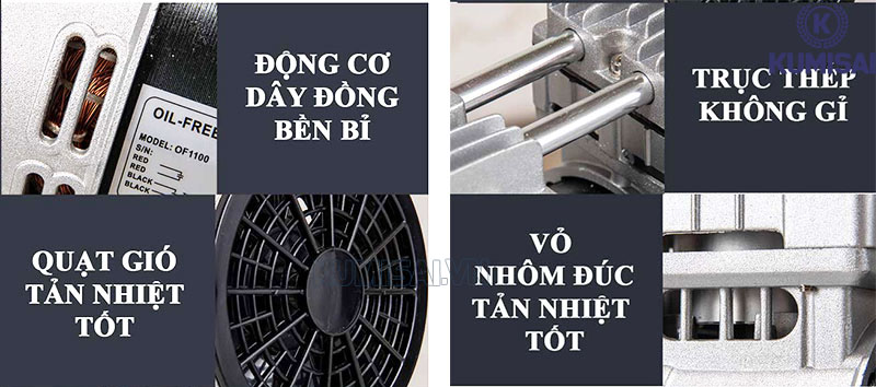 Cấu tạo đầu nén khí không dầu giảm âm Wing OF1100