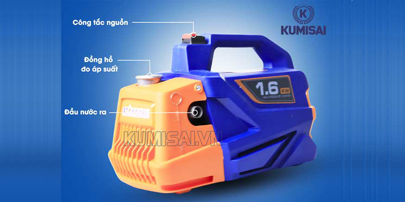 Cấu tạo máy bơm rửa xe 1600W nhỏ gọn, kết cấu chắc chắn