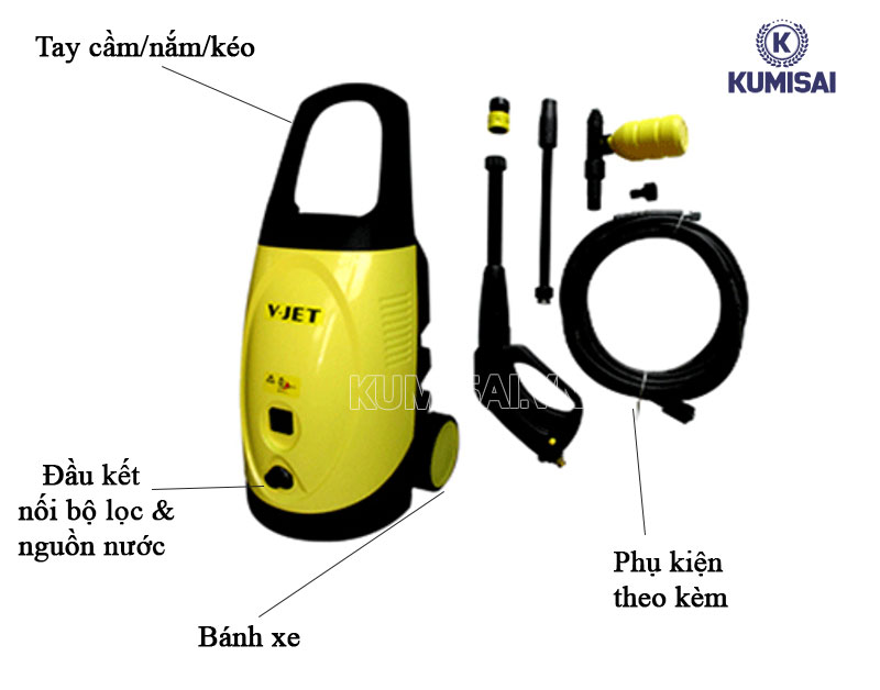 Máy rửa xe V-Jet VJ 110 nhỏ gọn, tiện dụng 