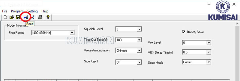 Nhấp chọn biểu tượng tần số khoanh tròn