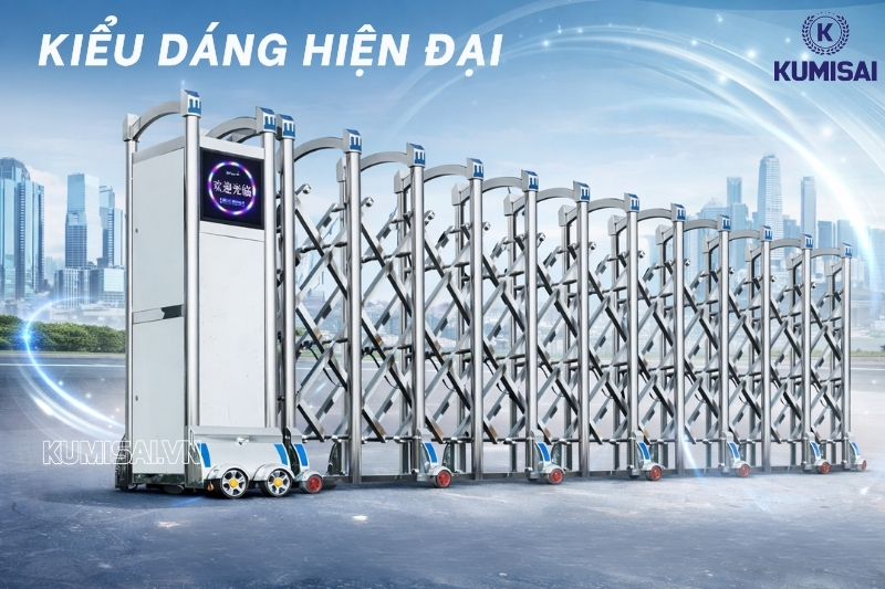 Cổng xếp inox chạy điện HI41 thiết kế kiểu dáng hiện đại