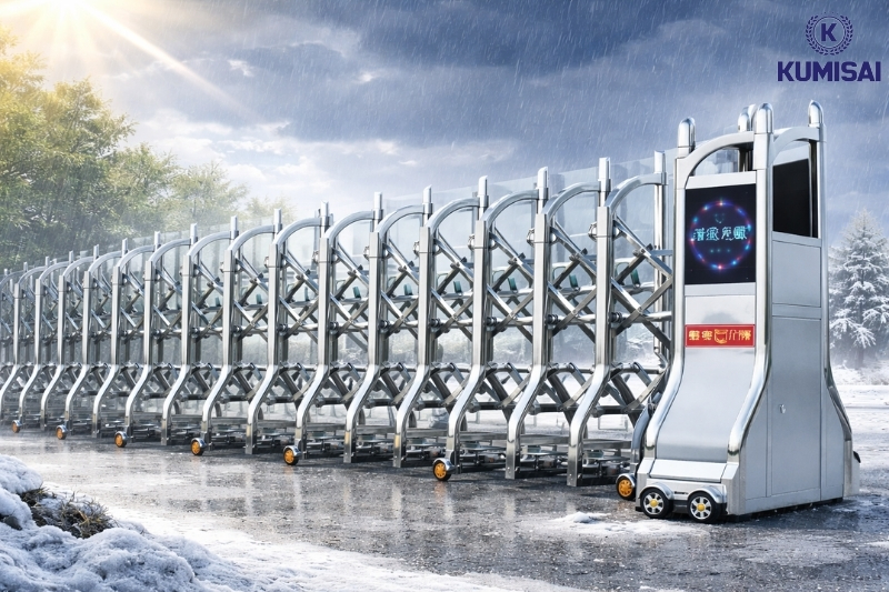 Cổng xếp inox TC-J8927 phù hợp lắp đặt trong mọi điều kiện thời tiết