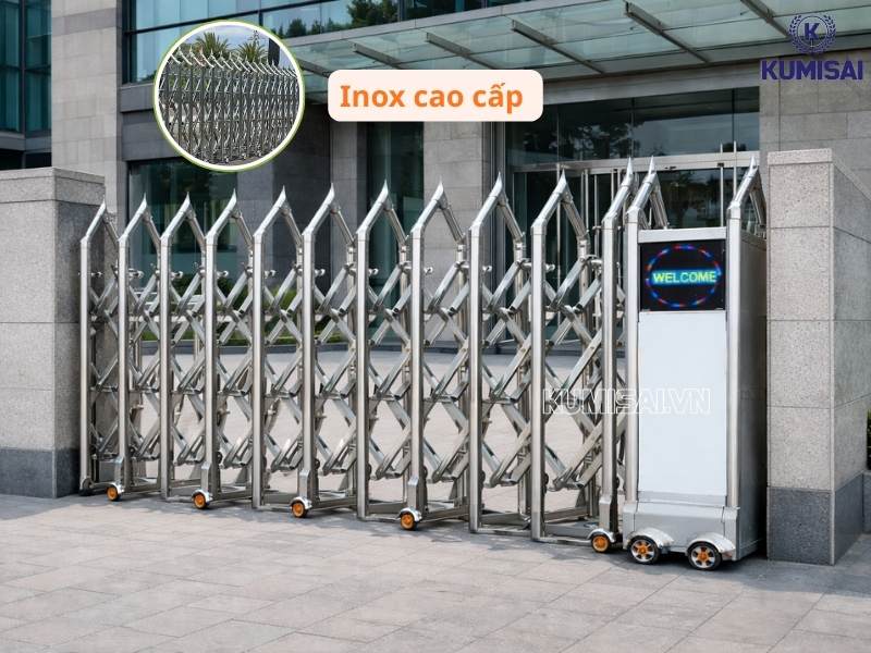 Cổng xếp inox TC-J8928 là từ inox cao cấp, chống gỉ sét tốt