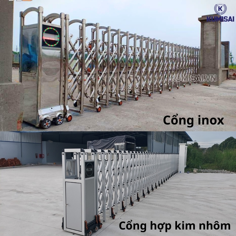 Cổng xếp lùa inox và hợp kim nhôm