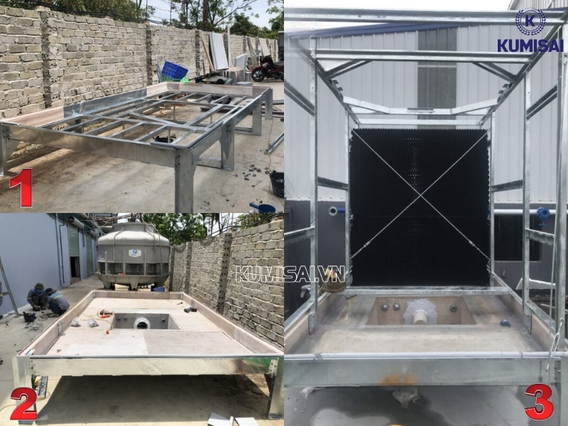 Dựng chân tháp, lắp bồn chứa và khung