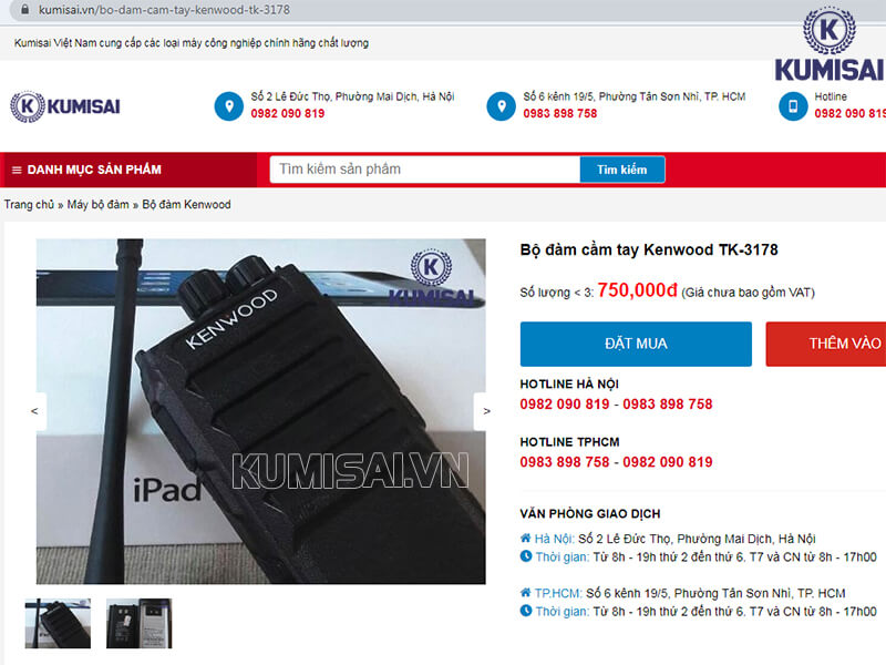 Kumisai.vn phân phối bộ đàm cầm tay Kenwood TK-3178 