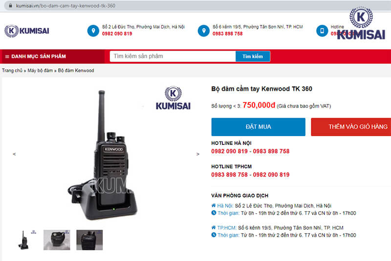 Kumisai Việt Nam phân phối bộ đàm cầm tay Kenwood TK 360