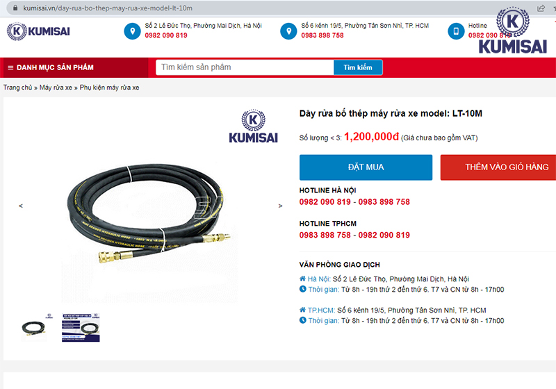 Giá dây rửa bố thép máy rửa xe model: LT-10M tại Kumisai.vn
