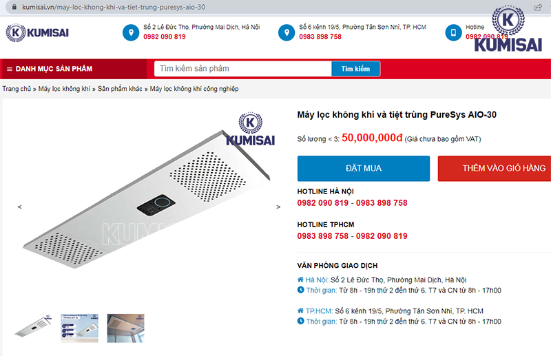 Máy lọc không khí PureSys AIO-30 bán tại Kumisai Việt Nam