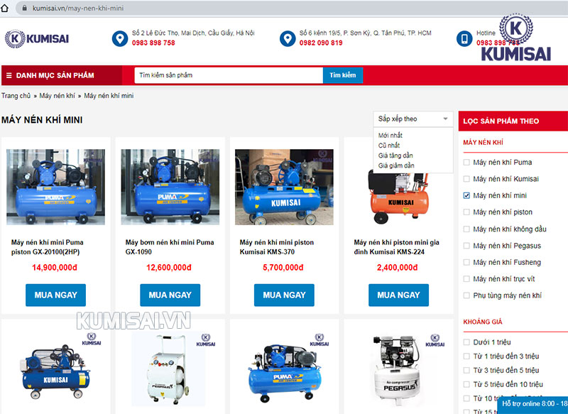 Mua máy nén khí 2HP tại Kumisai.vn