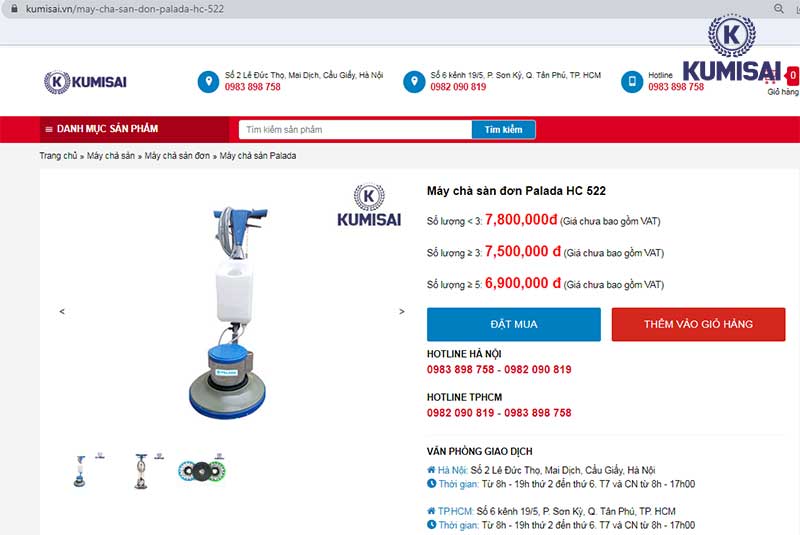 Kumisai Việt Nam bán máy chà sàn đơn Palada HC 522
