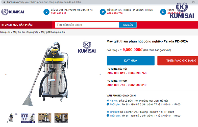 Mua máy giặt thảm phun hút Palada PD-602A tại Kumisai.vn
