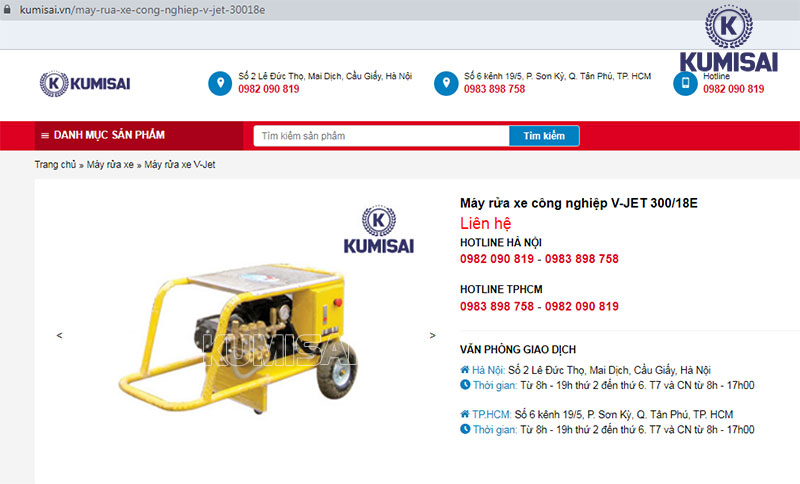 Mua máy rửa xe công nghiệp V-JET 300/18E ở Kumisai Việt Nam 