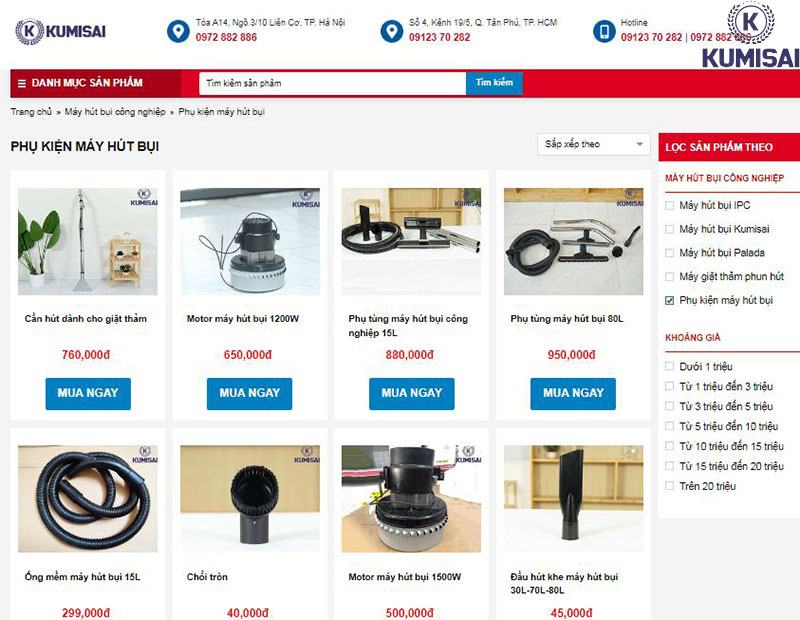 Địa chỉ bán phụ tùng máy hút bụi 15L uy tín