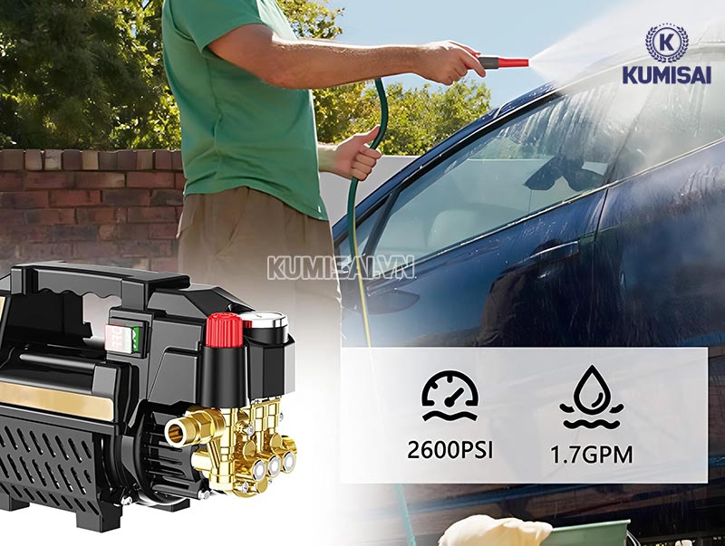 Máy bơm rửa xe 2600PSI là dòng máy có áp lực phun lên tới 2600psi