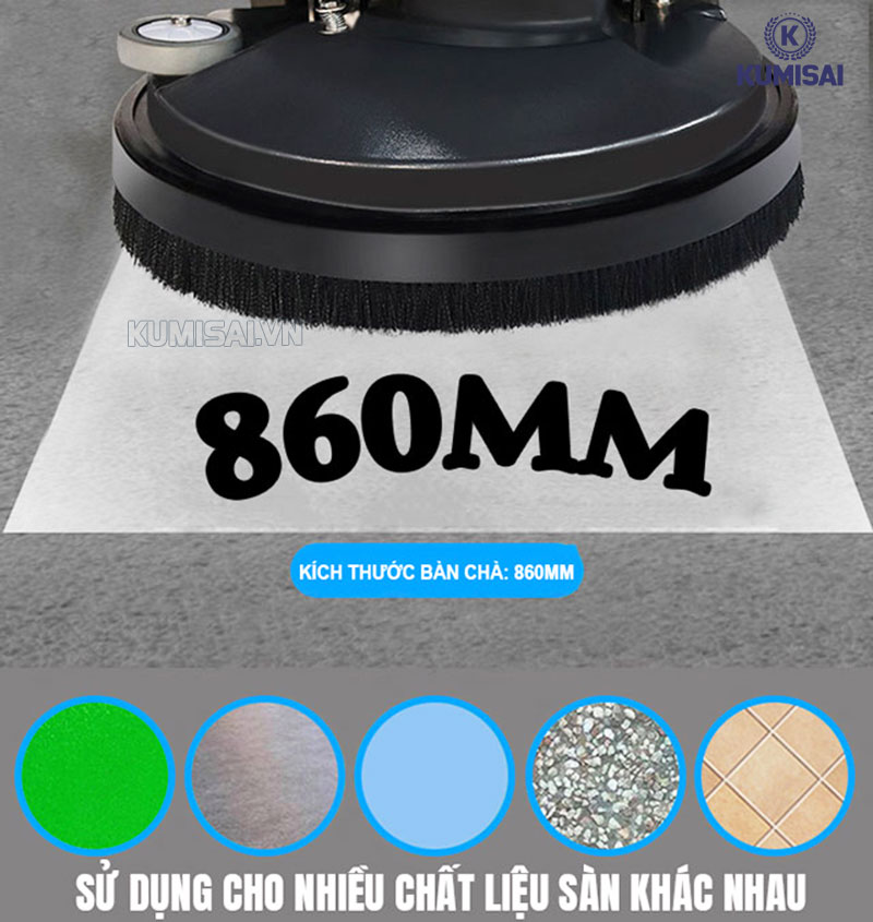 Kumisai KMS D9 - Kích thước bàn chà lớn giúp vệ sinh nhanh chóng