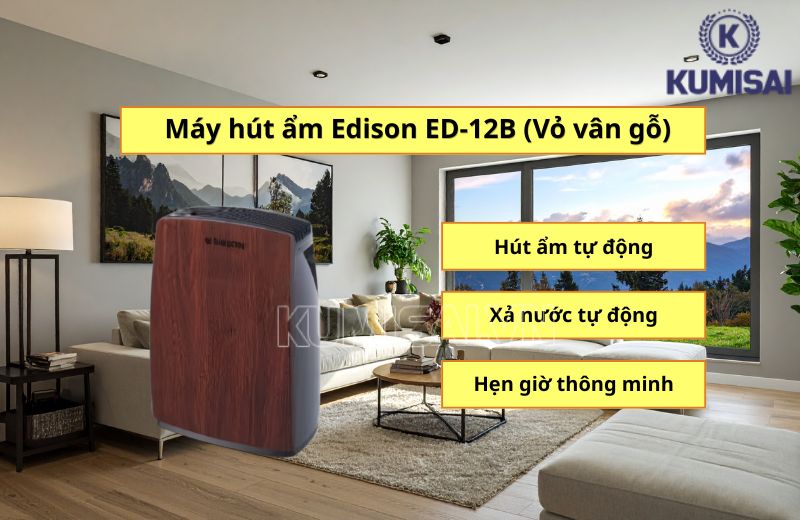 Máy hút ẩm Edison ED-12B (Vỏ vân gỗ) có nhiều chế độ hoạt động