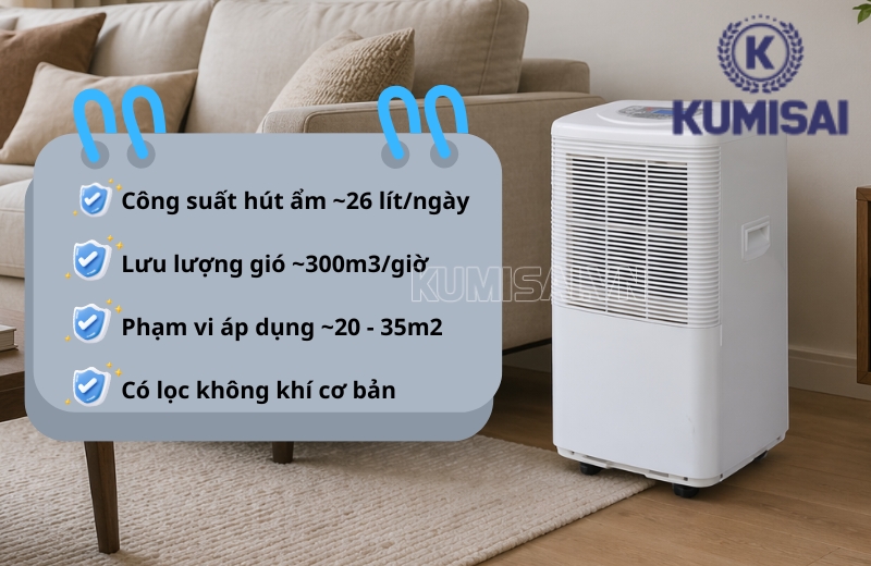 Máy hút ẩm KMS-26LD xử lý siêu nhanh nồm ướt và lọc không khí cơ bản Máy hút ẩm KMS-26LD xử lý siêu nhanh nồm ướt và lọc không khí cơ bản