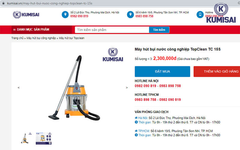 Máy hút bụi nước công nghiệp TopClean TC 15S tại Kumisai Việt Nam Máy hút bụi nước công nghiệp TopClean TC 15S tại Kumisai Việt Nam
