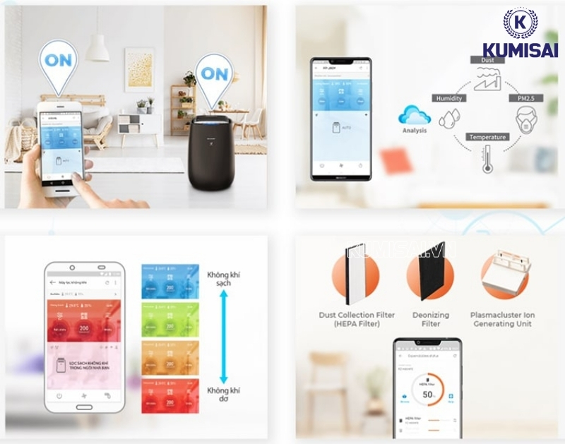 Sharp FP-J50V-H có thể kết nối với smartphone thôn qua wifi