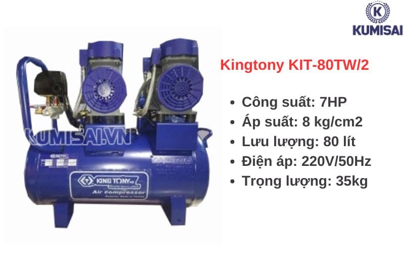 Máy bơm hơi 80L không dầu 7HP Kingtony KIT-80TW/2