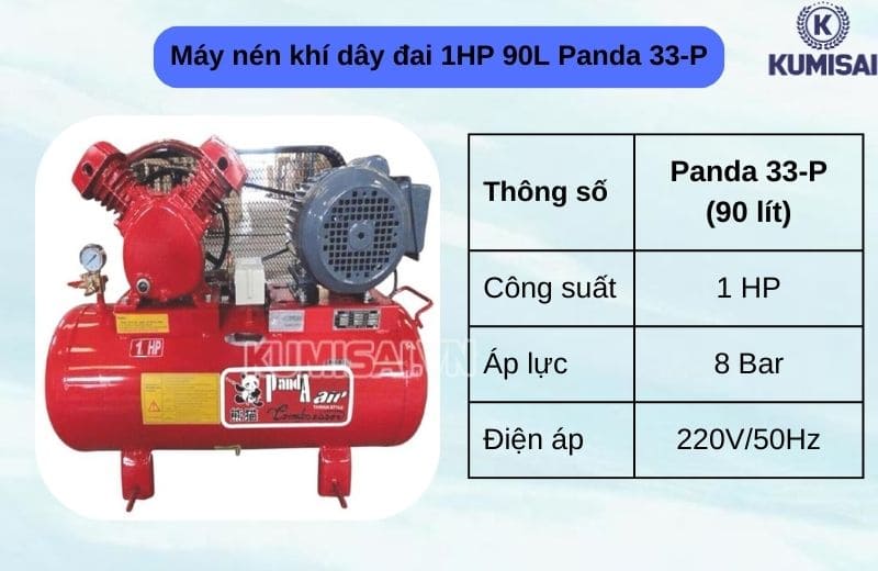 Máy nén khí dây đai 1HP 90L Panda 33-P