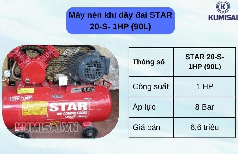 Máy nén khí dây đai STAR 20-S- 1HP (90L)