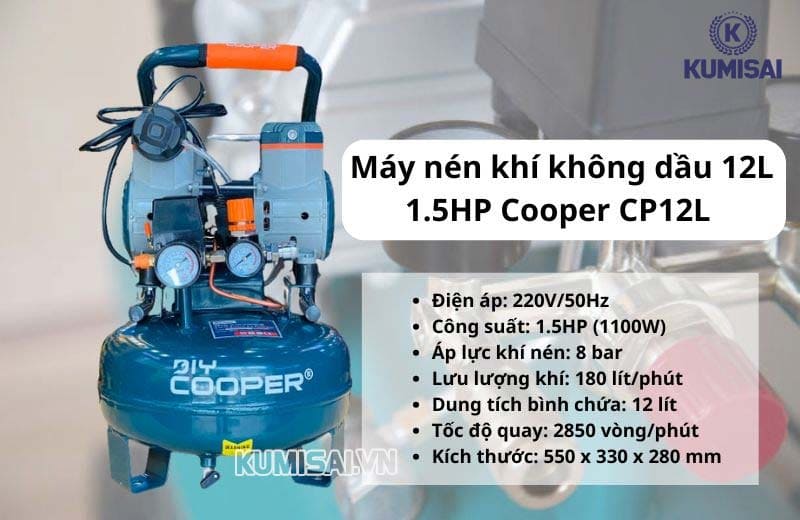 Máy nén hơi không dầu 12L 1.5HP Cooper CP12L Máy nén hơi không dầu 12L 1.5HP Cooper CP12L