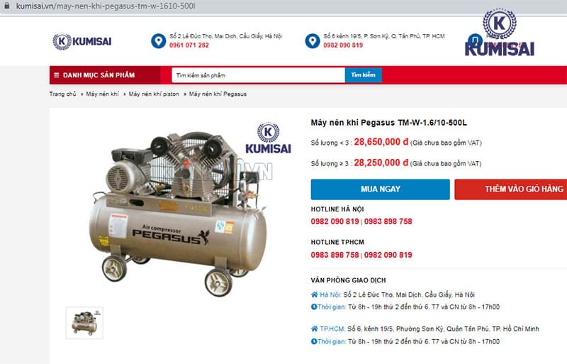 Pegasus TM-W-1.6/10-500L trên website Kumisai.vn