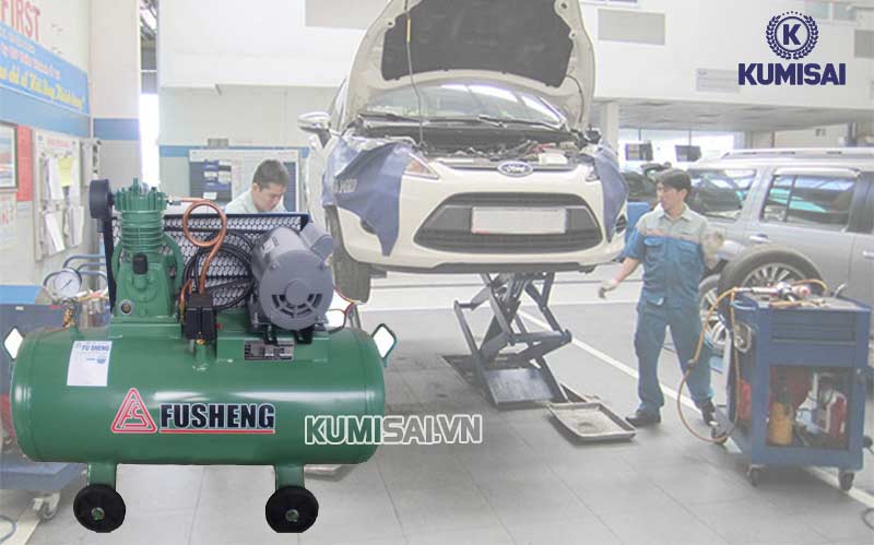 Máy nén khí Fusheng piston hỗ trợ công việc tại các gara