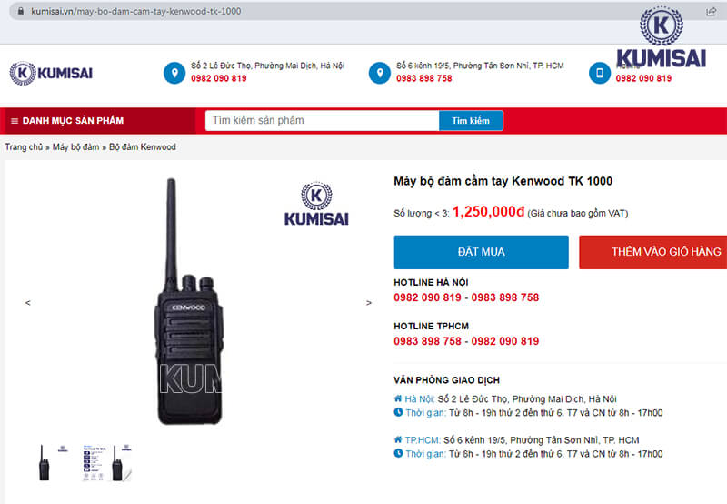 Mua máy bộ đàm cầm tay Kenwood TK 1000 ở Kumisai.vn